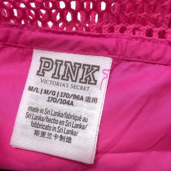 NEW PINK Victoria's Secret Solid Neon Pink Mesh Hooded Full Zip Long Sleeve Jack - Picture 3 of 11